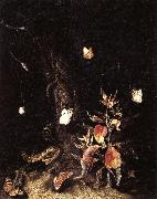 SCHRIECK, Otto Marseus van Reptiles,Butterflies,and Plants at the Base of a Tree painting